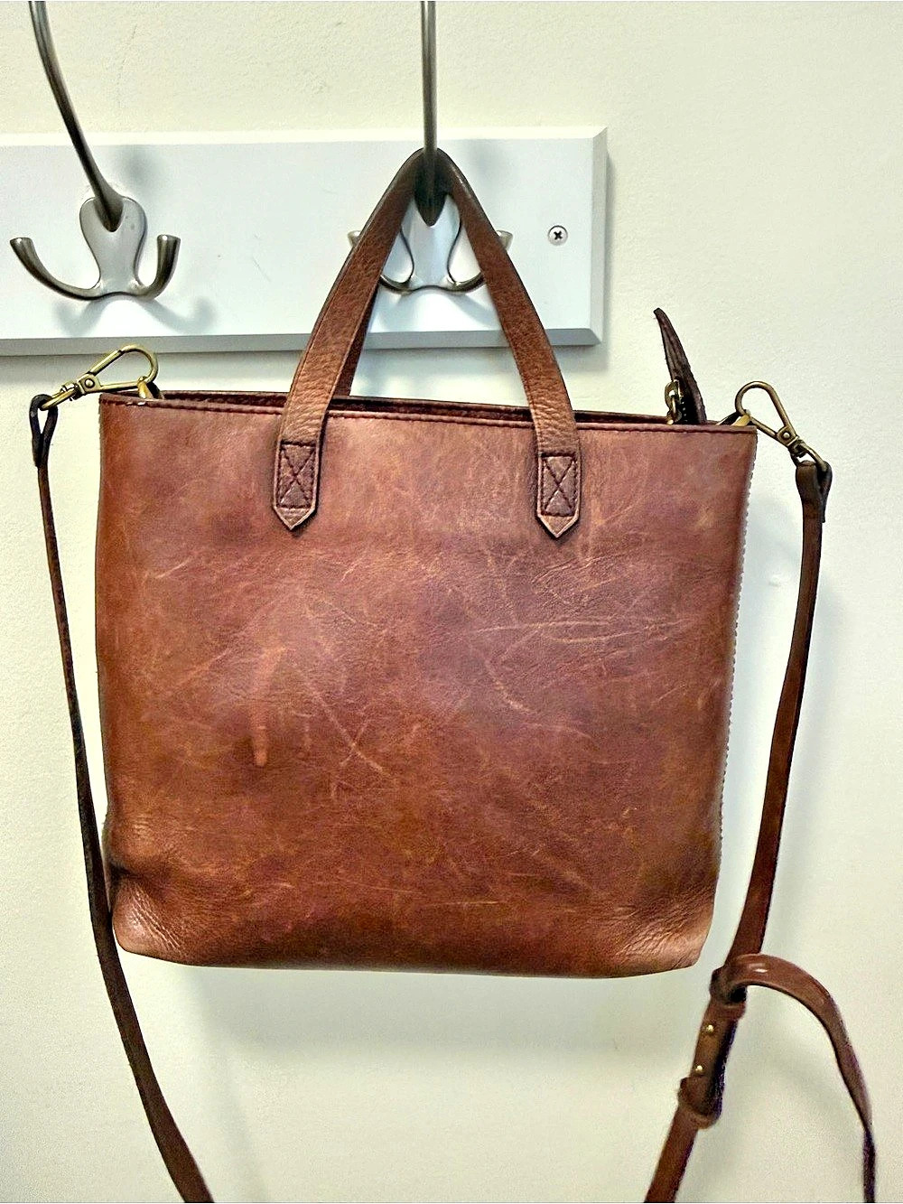 Madewell The Zip-Top Transport Crossbody Leather Tote Brown